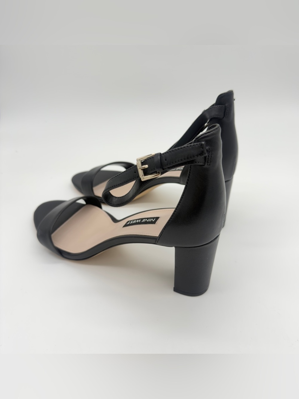 Nine West Black Leather Open-Toe Ankle-Strap Block Sandals - Picture 3 of 5